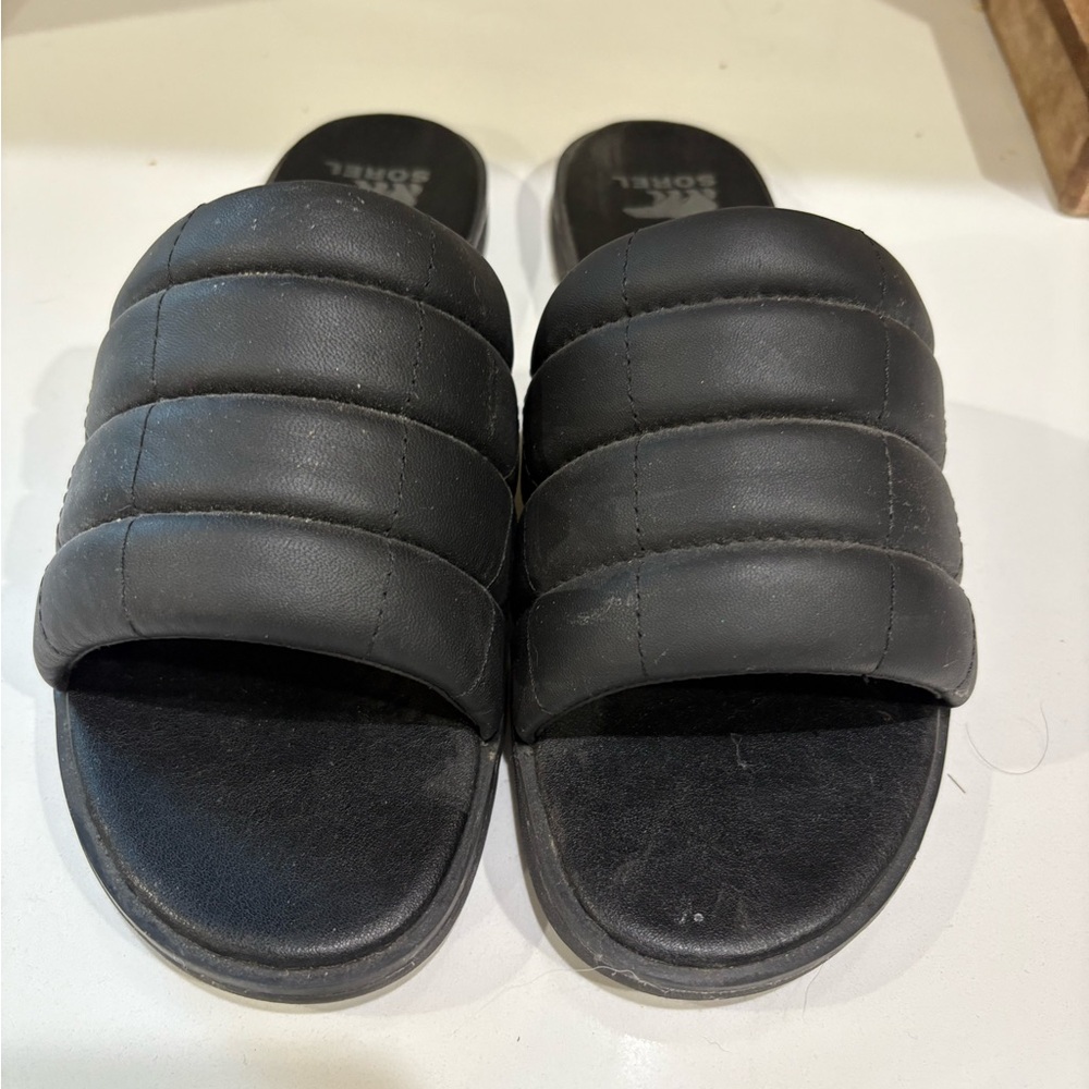 Sorel Black Quilted Slide Sandals